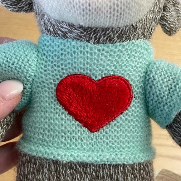 Dan Dee Plush Sock Monkey Teal Sweater w Heart Stuffed Animal 2015 10” Toy - Picture 5 of 10